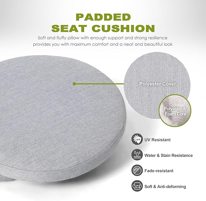 NUU GARDEN Outdoor Cast Aluminum Bistro Set, 3-Piece Patio Bistro Set with Table and 2 Chairs, Weather-Resistant Furniture with Gray Cushions and Umbrella Hole for Balcony, Garden, Lawn, Black