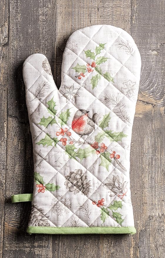Maison d' Hermine Oven Gloves 100% Cotton Oven Mitt 7" x 13" with Loop Heat Resistant BBQ Cooking Gloves for Thanksgiving Christmas Decorations Baking Handling Hot Pans (Pack of 1, Christmas Dew)