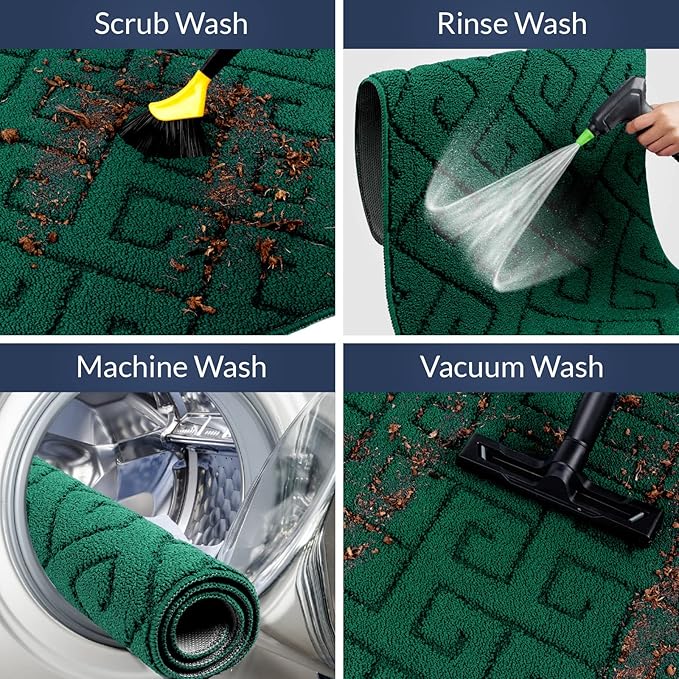 Walensee Indoor Doormat, Front Door Mat for Entrance (20"x32" Green) Machine Washable Entryway Rug, Non Slip Trapper Door Rugs Absorbent Dirt Low Profile Shoes Scraper Inside Floor Mats