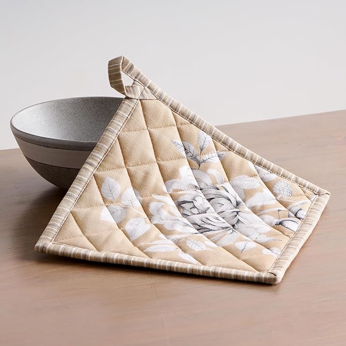 Maison d' Hermine 100% Cotton Oven Mitt & Pot Holder Set (7.5"x13" & 8"x8") Heat Resistant BBQ Cooking Gloves with Loop for Thanksgiving Christmas Decorations Handling Hot Pans (Pretty Autumn)