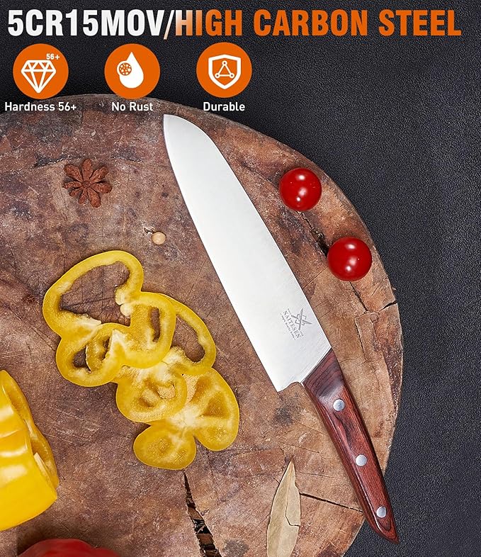 5PCS Professional Kitchen Chef Knife Set with Blade Guards, Wood Handle High Carbon Steel, Sharp for Meat Cutting Home Cooking Gifts for Men Women