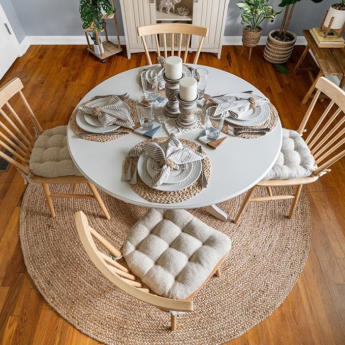 Barnett Home Decor Dining Chair Cushions with Ties, 16.5 x 18, Pack of 4 – Brisbane Natural Tweed – Stain-Resistant Performance Fabric, Latex Foam Fill, Made in USA