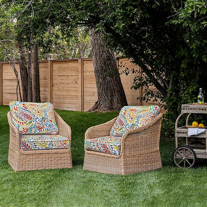Outdoor Deep Seat Cushions Set 24 x 24 Inch for Patio Furniture,Water Resistant Chair Cushions Replacement Includes Seat Cushion & Back Pillow for Couch Sofa, Wicker Chair - Paisley Multi