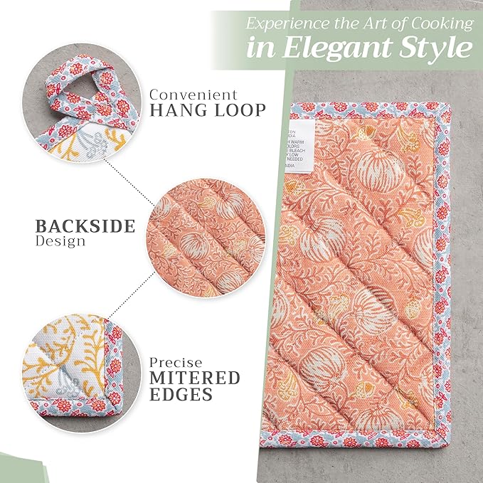 Maison d' Hermine Pot Holders 100% Cotton Heat Resistant Potholders 8" x 8" Hot Pads with Loop for Thanksgiving Christmas Decorations BBQ Cooking Baking Handling Hot Pans (Pack of 1, Harvest Festival)