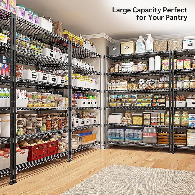 REIBII 75''H Storage Shelves Metal Shelving Unit, 6 Tier Wire Shelving for Pantry Shelves Adjustable 1200LBS Garage Shelving Heavy Duty Storage Rack for Kitchen Garage, 35.4''W*75''H*15.7" D, 2PCS