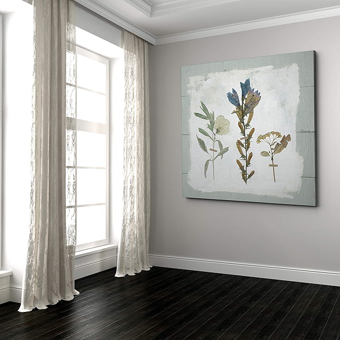 Wexford Home Pressed Flowers on Shiplap Gallery Wrapped Canvas Wall Art, 32x32, 18762-32x32