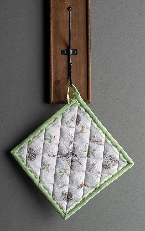 Maison d' Hermine Pot Holders 100% Cotton Heat Resistant Potholders 8" x 8" Hot Pads with Loop for Thanksgiving Christmas Decorations BBQ Cooking Baking Handling Hot Pans (Pack of 1, Christmas Dew)