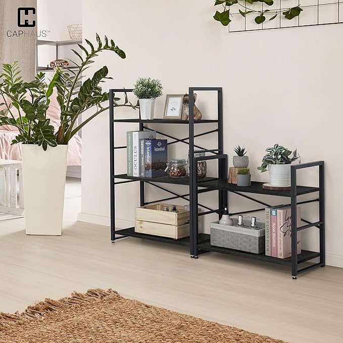 CAPHAUS 3 Tier Small Bookshelf, 24 Inch Width Free Standing Shelf, Bookcase Shelf Storage Organizer, Industrial Book Shelves for Home Office, Living Room, Black Shelves & Metal Frame