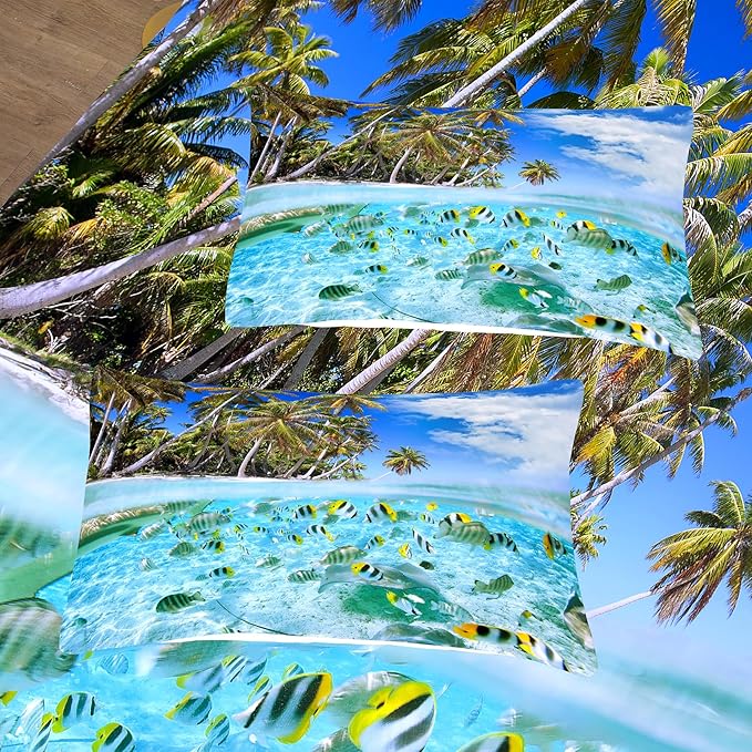 Tailor Shop Coastal Comforter Sets Coastal Bedding Sets King Size Beach Themed Fish Bedding Set Sea Ocean Bed Sets with 1 Comforter 2 Pillowcases…