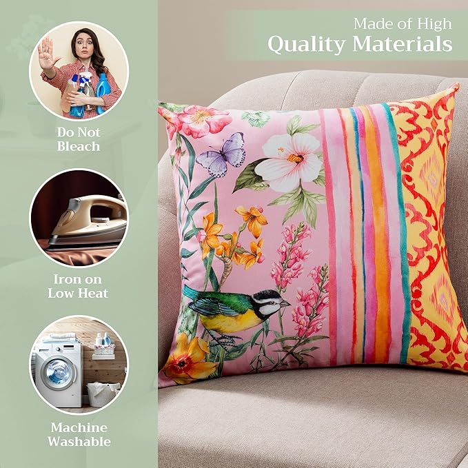 Maison d' Hermine Decorative Pillow Covers 20x20 Inch Square 100% Cotton Throw Pillow Covers with Invisible Zipper for Living Room Couch, Chair, Sofas, Bedroom, Home (Hesperides - Glamour)