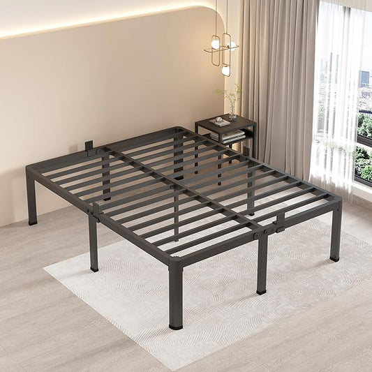 MAF 20 Inch Queen Size Bed Frame with Round Corner Legs Mattress Slide Stopper No Box Spring Needed Heavy Duty Metal Platform Bed Frames Under-Bed Storage Space, 3000 LBS Steel Slats Support