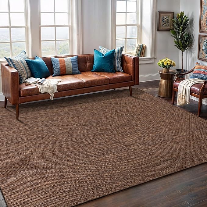 Washable Indoor Outdoor Rug 9x12 Weather Resistant Area Rugs Modern Solid for Porch Deck Balcony Backyard Patio Outside Carpet (9 X 12 Gold Brown)