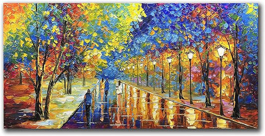 Tyed art- 30x60inch Large Contemporary Landscape Wall Art Oil Paintings on Canvas palette knife Textured Forest tree landscape Wall Art 100% Hand-Painted Abstract Artwork living room Decor