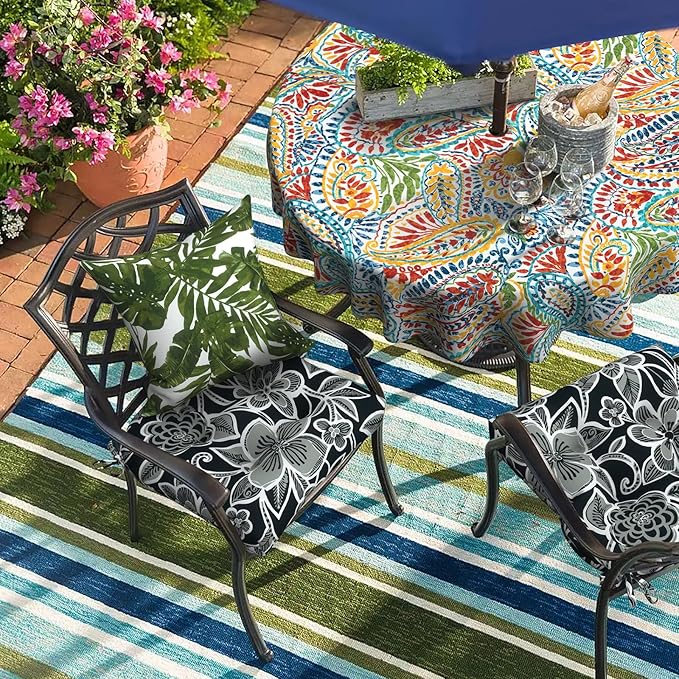 Set of 2 Outdoor Chair Cushions 19"x19"x4",Water Repellent Tufted Seat Cushions with Ties, Replacement Thick Chair Pads for Wicker Dining and Patio Furniture - Flower Black