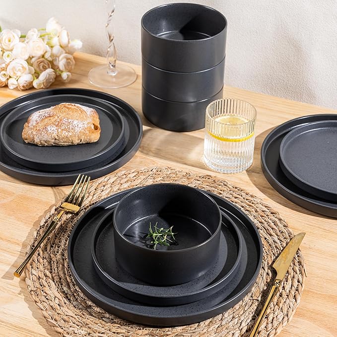 GBHOME Ceramic Dinnerware Sets for 8, Stoneware Plates and Bowls Sets, Chip and Scratch Resistant Dishes, Dishwasher & Microwave& Oven Safe Dishes sets, Reactive Glaze