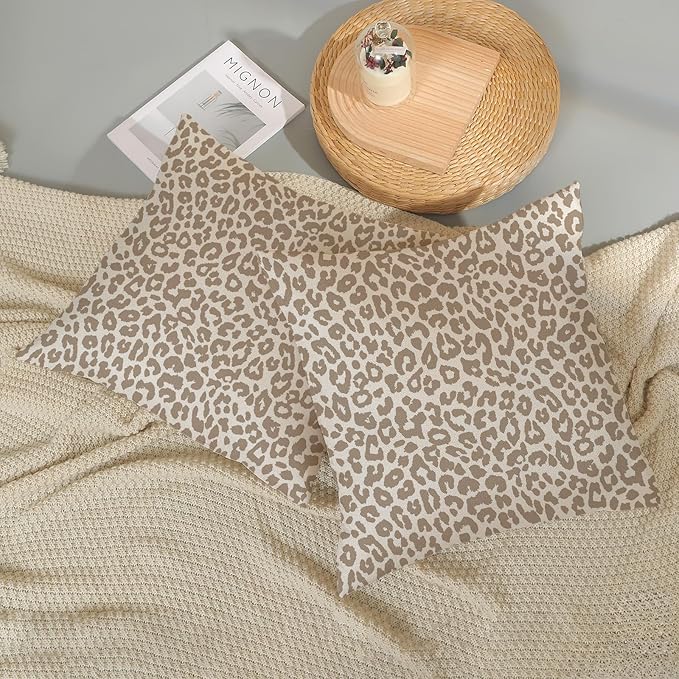 Leopard Print Pillow Covers 18x18 Pack of 2 Brown Animal Pattern Cheetah Decorative Throw Pillow Cover Outdoor Decor Boho Abstract Modern Pillowcase Farmhouse Linen Cushion Case for Sofa Couch