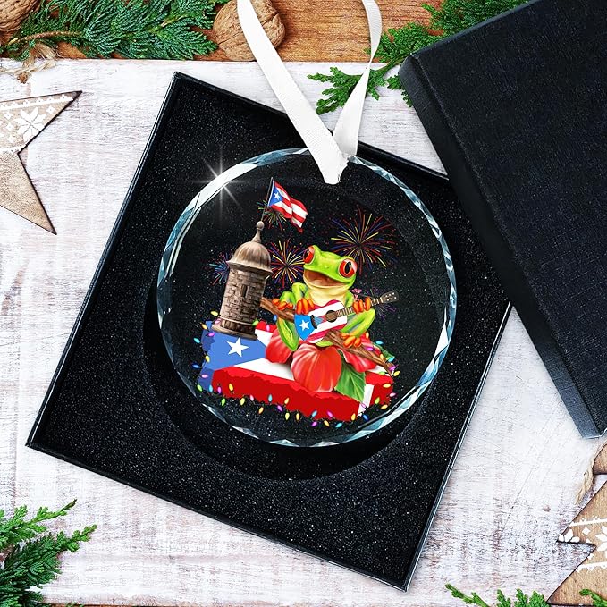 FLAGWIX Christmas Puerto Rico Gifts for Women Men - Coqui Frog Glass Ornaments 2025 for Tree Decorations - Puerto Rico Christmas Ornament for Home Decor Indoor, Gifts for Mom Dad, Friend Gift Ideas