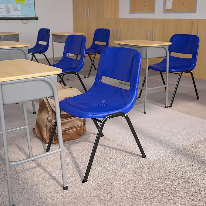 EMMA + OLIVER Blue Ergonomic Shell Student Stack Chair - Classroom Chair / Office Guest Chair