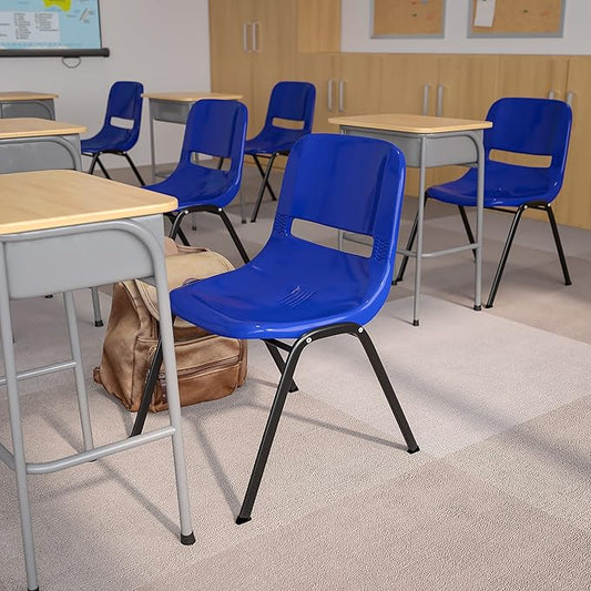 EMMA + OLIVER Blue Ergonomic Shell Student Stack Chair - Classroom Chair / Office Guest Chair