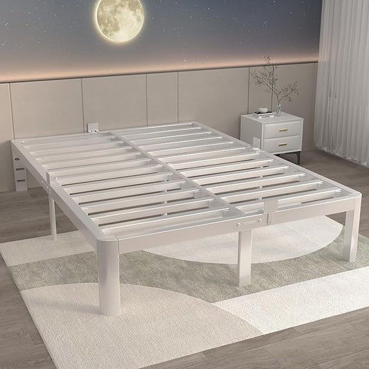 ITIMIDI 12 Inch White Queen Bed Frame, Metal Platform Bed Frame No Box Spring Needed, Heavy Duty Queen Size Bed Frame, Round Corner Legs, Easy Assembly, Under Bed Storage
