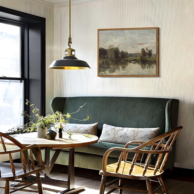 Floating Framed Canvas Wall Art - Tranquil River Landscape Pictures Prints, Countryside Vintage Scenery Paintings Wall Decor for Living Room Bedroom Office Home Decoration 12x16 inch