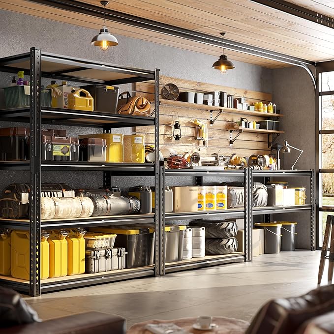 72" H Garage Shelving, 5 Tier Storage Shelves Load 2500 lbs, Adjustable Garage Shelves, Metal Shelving Unit for Warehouse, Basement, Pantry, 40" Wx 16" D x 72" H, Black