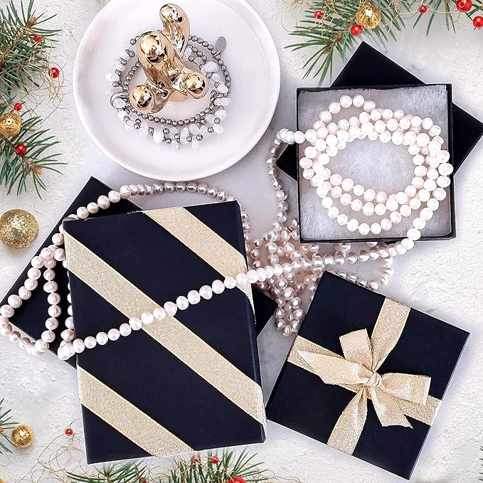 TheDisplayGuys - 100-Pack #10 Cotton Filled Cardboard Paper Jewelry Boxes Gift Case - Matte Black (1.9" x 1.3" x 0.7") - for Shipping or Storage