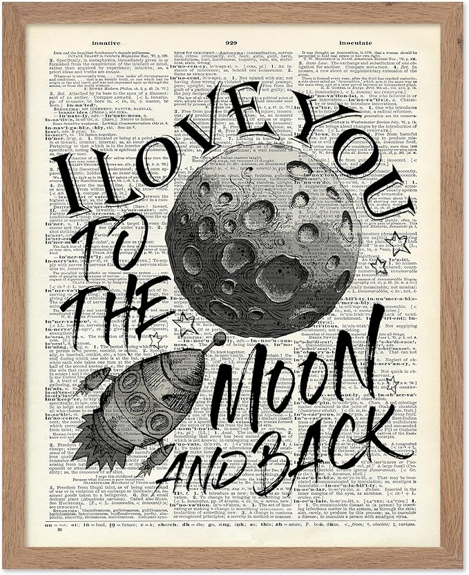 Poster Master Dictionary Art Poster - I Love You To The Moon and Back Print - Motivational Art - Gift for Him, Her & Lovers - Romantic Decor for Dorm, Bedroom or Living Room, 8x10 Beige Framed