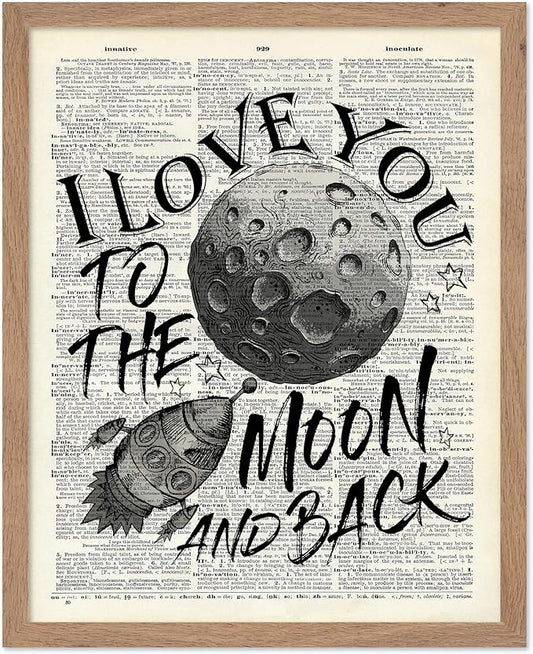 Poster Master Dictionary Art Poster - I Love You To The Moon and Back Print - Motivational Art - Gift for Him, Her & Lovers - Romantic Decor for Dorm, Bedroom or Living Room, 8x10 Beige Framed