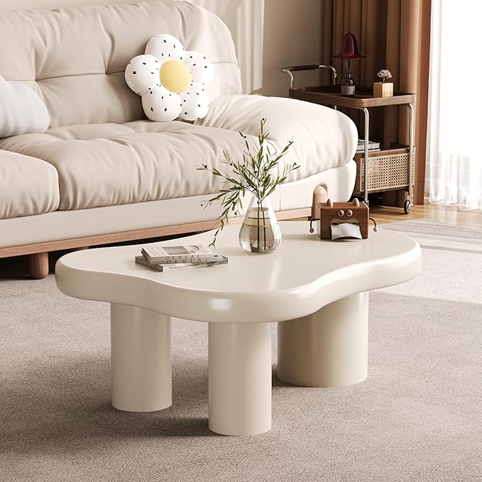 Coffee Table- Cloud Coffee Table, Unique Irregular Living Room Tables, Modern Cute Tea Tables with 3 Sturdy Legs for Apartment Nursery Indoor, Easy Assemble& Clean