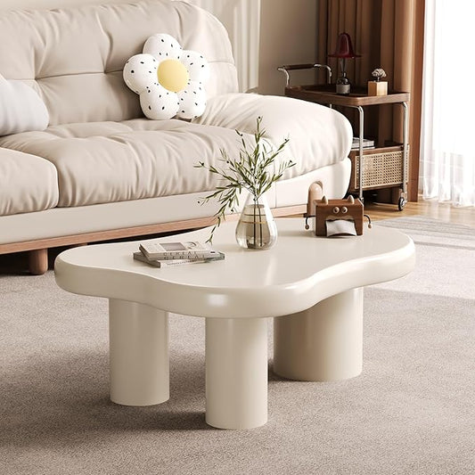 Coffee Table- Cloud Coffee Table, Unique Irregular Living Room Tables, Modern Cute Tea Tables with 3 Sturdy Legs for Apartment Nursery Indoor, Easy Assemble& Clean
