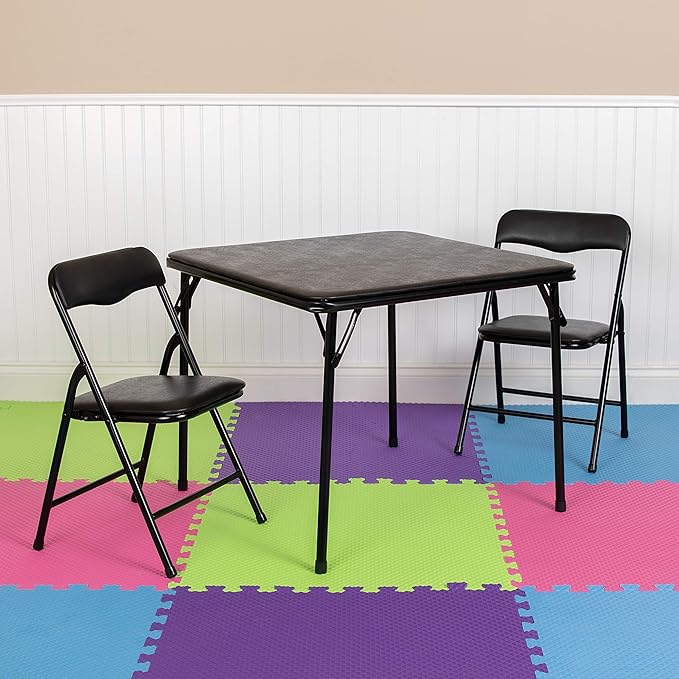 Flash Furniture Mindy Kids 3-Piece Folding Table and Chairs Set for Daycare and Classrooms, Children's Activity Table and Chairs Set, Black