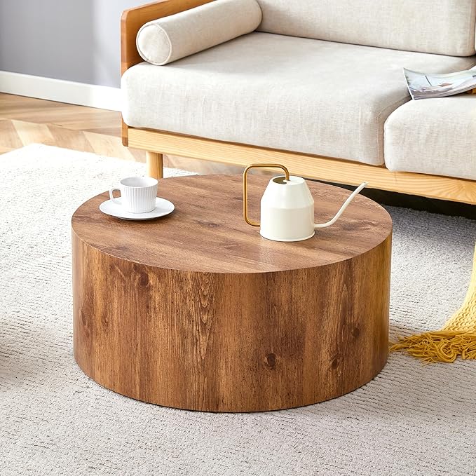 Modern Coffee Table,27.5Inch Round Top Tea Table,Living Room Center Table with Texture for Living Room,Office,Apartment