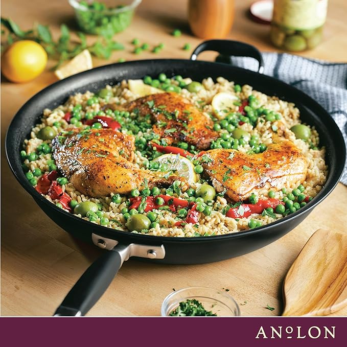 Anolon Advanced Home Hard Anodized Nonstick Frying Pan, 14.5 Inch – Large Skillet with Helper Handle, 14 Inch Nonstick Frying Pan, Durable Cookware - Onyx