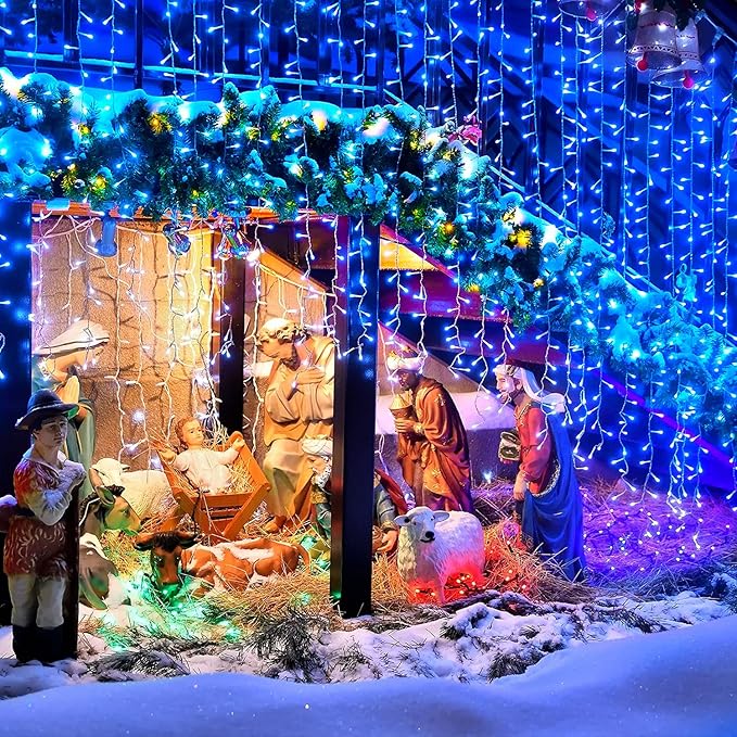 JMEXSUSS 250 LED Blue String Lights Indoor, 91.5ft Connectable Christmas Lights Outdoor Waterproof, 8 Modes Blue Christmas String Light for Party Garden Tree Halloween Decoration