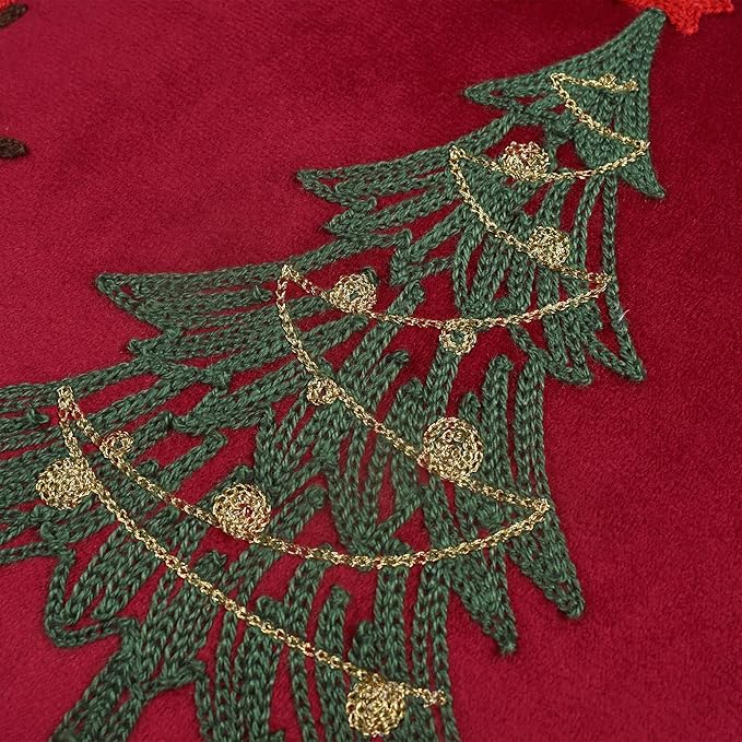 Christmas Pillow Covers 18x18 Inch - Red Embroidered Tree Throw Pillows for Holiday Decorations - Cushions for Couch, Sofa, Bed, Living Room, Bedroom