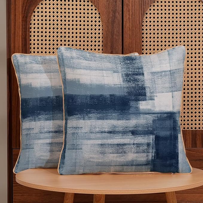 Blue White Throw Pillow Covers 18x18 Set of 2, Abstract Art Decorative Throw Pillow Covers Modern Abstract Soft Polyester Pillowcase Outdoor Cushion Cover for Sofa Couch Farmhouse Room Bed