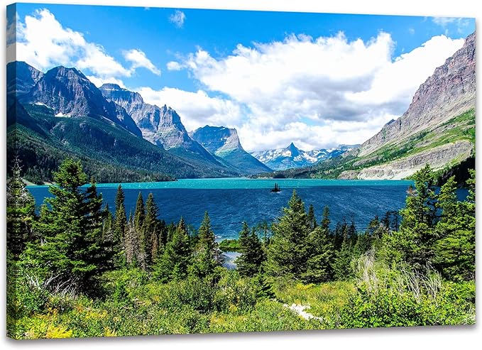 SKASNFAI Lake Wall Art Scenic Nature Canvas Prints National Park Framed Artwork Pictures for Living Room (12x16 inch)