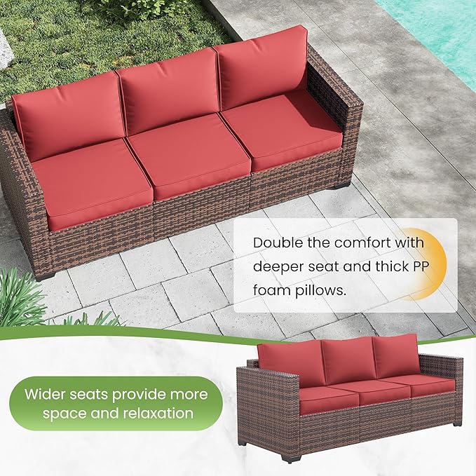 Amopatio Patio Couch, 2-Seat Outdoor Furniture, Wicker Porch Furniture Outdoor Couch Sofa with Water-Resistant Cover & Non-Slip Cushions, Premium Patio Set, Burgundy