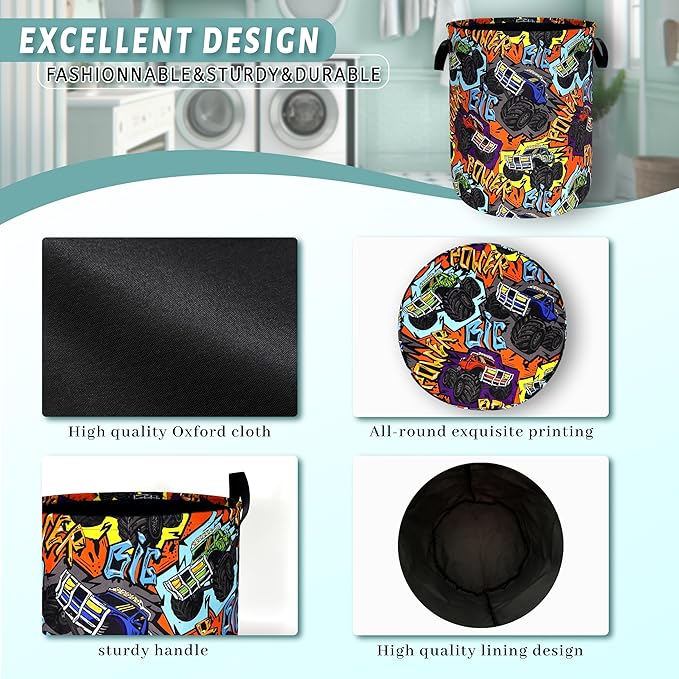 Funny Cars Laundry Basket Foldable Oxford Cloth Laundry Hamper With Handle Portable Clothes Storage Basket 18.9 X 16.5 Inch Storage Bag For Laundry Room/Bathroom/Bedroom
