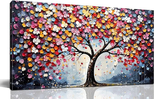 Zoyotago Large Canvas Wall Art Colorful Flower Tree Picture Gray Backgrounds Canvas Prints Ready to Hang for Bedroom Living Room Size 30x60