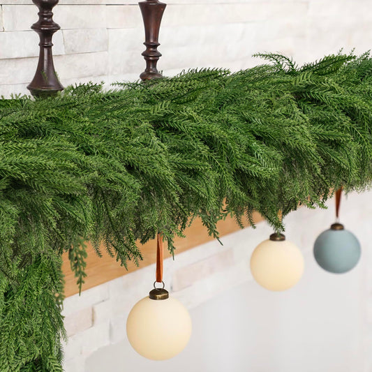 SWNAWE 2PCS Artificial Christmas Norfolk Pine Garlands, Real Touch Pine Garland Faux Greenery Winter Garland for Mantle Fireplace Stairs Table Wall Home Xmas Holiday Indoor Christmas Decorations