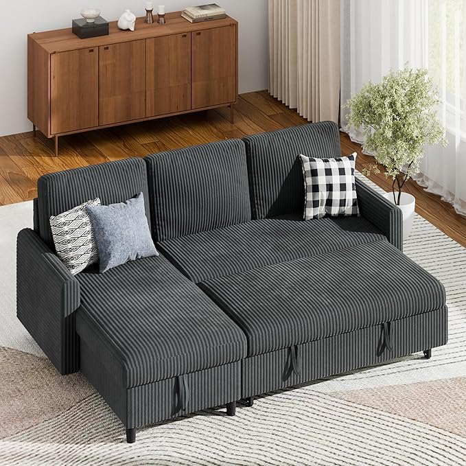 Sofa Bed Sleeper Pull Out 2 in 1 Sectional Sleeper Sofa Couches with Storage, Pullout Sectional Couches for Apartment Living Room