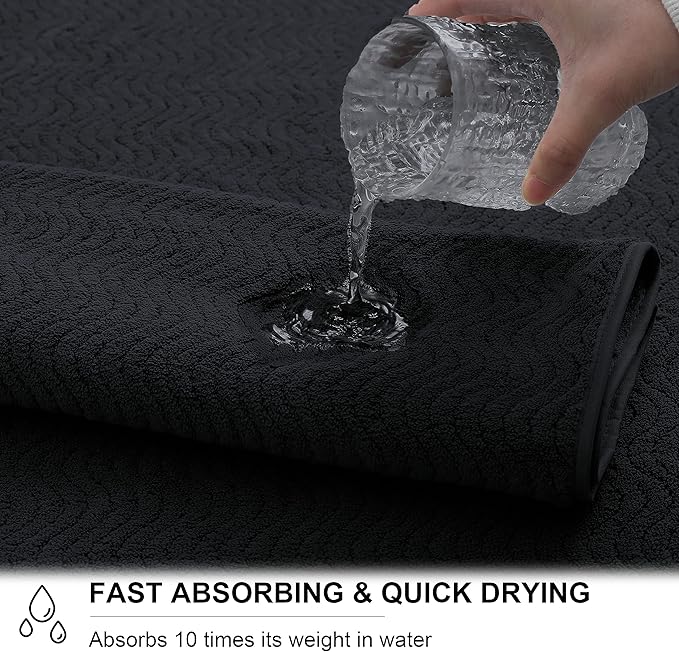 Ultra Soft 2 Piece Textured Hand Towel Set for Bathroom Shower Pool and Kitchen, Quick Dry, Highly Absorbent - Black