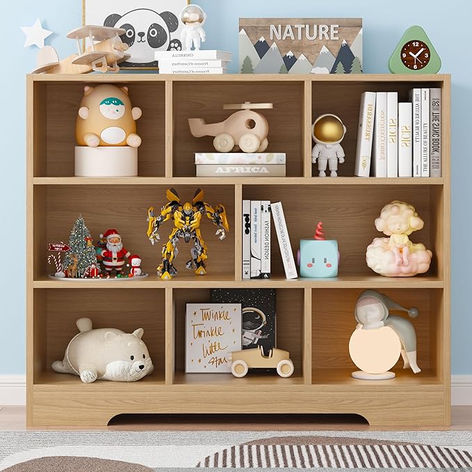 Book Shelf for Kids, 8 Cubes Storage Organizer Montessori Shelf, 3-Tier Wooden Kids Bookcase, Toy Storage Organizer for Children, Toddler Bookshelf Cube Shelf for Kid’s Room, Classroom