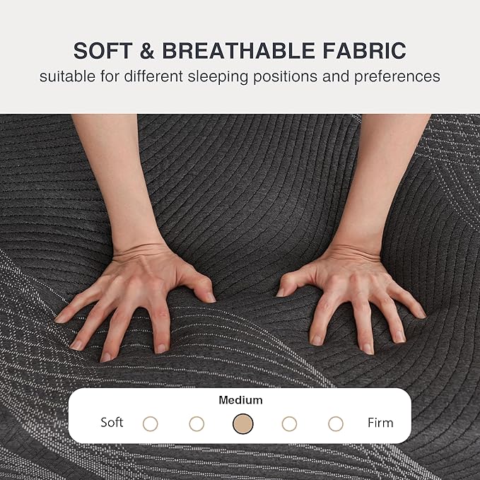 King Mattress 12 Inch Charcoal Memory Foam in a Box, CertiPUR-US Certified, Fiberglass Free, Gel Double Mattress, Made in The USA of US Foam, 80" × 76" × 12", Medium