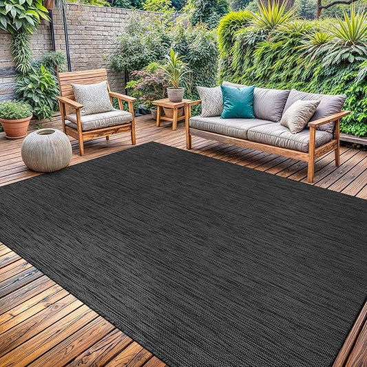 Washable Indoor Outdoor Rug 5x7 Weather Resistant Area Rugs Modern Solid for Porch Deck Balcony Backyard Patio Outside Carpet (5 X 7 Dark Grey)