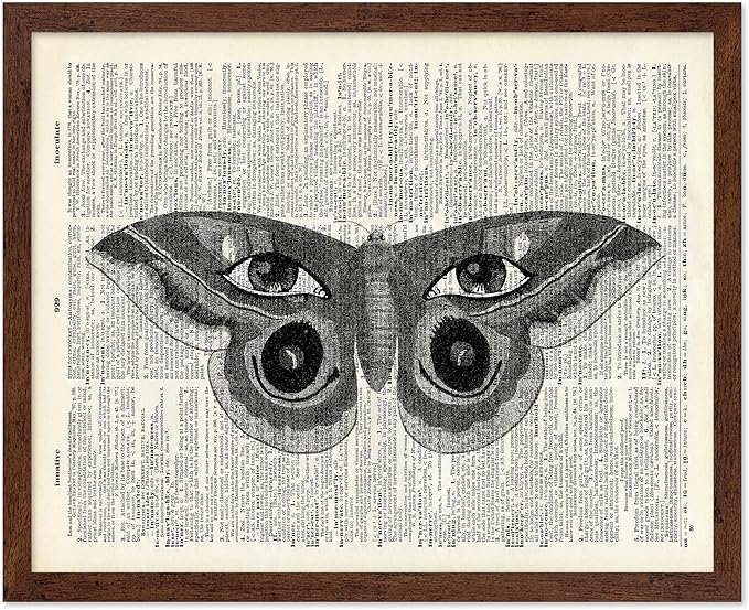 Poster Master Dictionary Art Poster - Butterfly Print - Eyes on Wings Art - Insect Art - Gift for Men, Women & Animal Lover - Gothic Decor for Living Room, Bedroom or Dorm, 8x10 Brown Framed