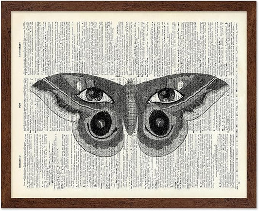 Poster Master Dictionary Art Poster - Butterfly Print - Eyes on Wings Art - Insect Art - Gift for Men, Women & Animal Lover - Gothic Decor for Living Room, Bedroom or Dorm, 16x20 Brown Framed
