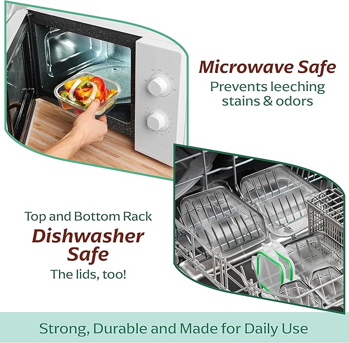 Fusion Gourmet Glass Meal Prep Containers with Lids [6 Pack] Storage Containers, Leak proof, Airtight Locking Lids, Microwave, Oven, Freezer & Dishwasher Safe